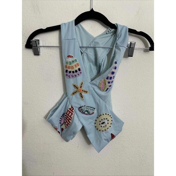 NWOT Oceanus KShell Hand Beaded Top Beaded detailing blue size S $233msrp - Picture 6 of 9